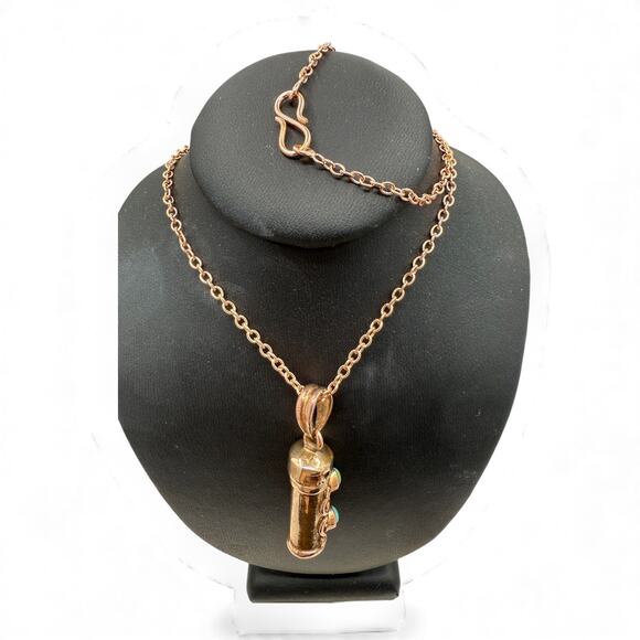 Natural Turquoise Copper Prayer Box Pendant Necklace 20 inch Chain Handmade - Picture 7 of 8